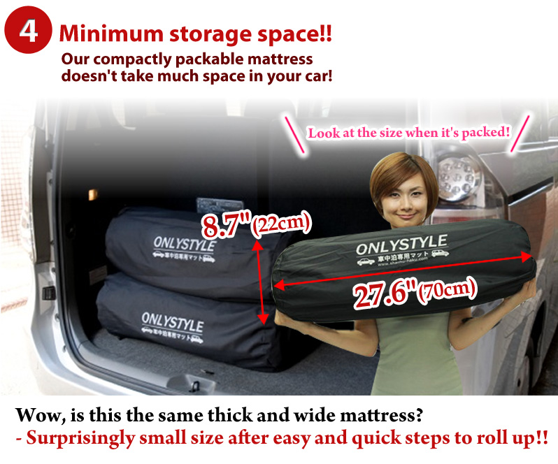 Minimum storage space!!Wow, is this the same thick and wide mattress?   - Surprisingly small size after easy and quick steps to roll up!!